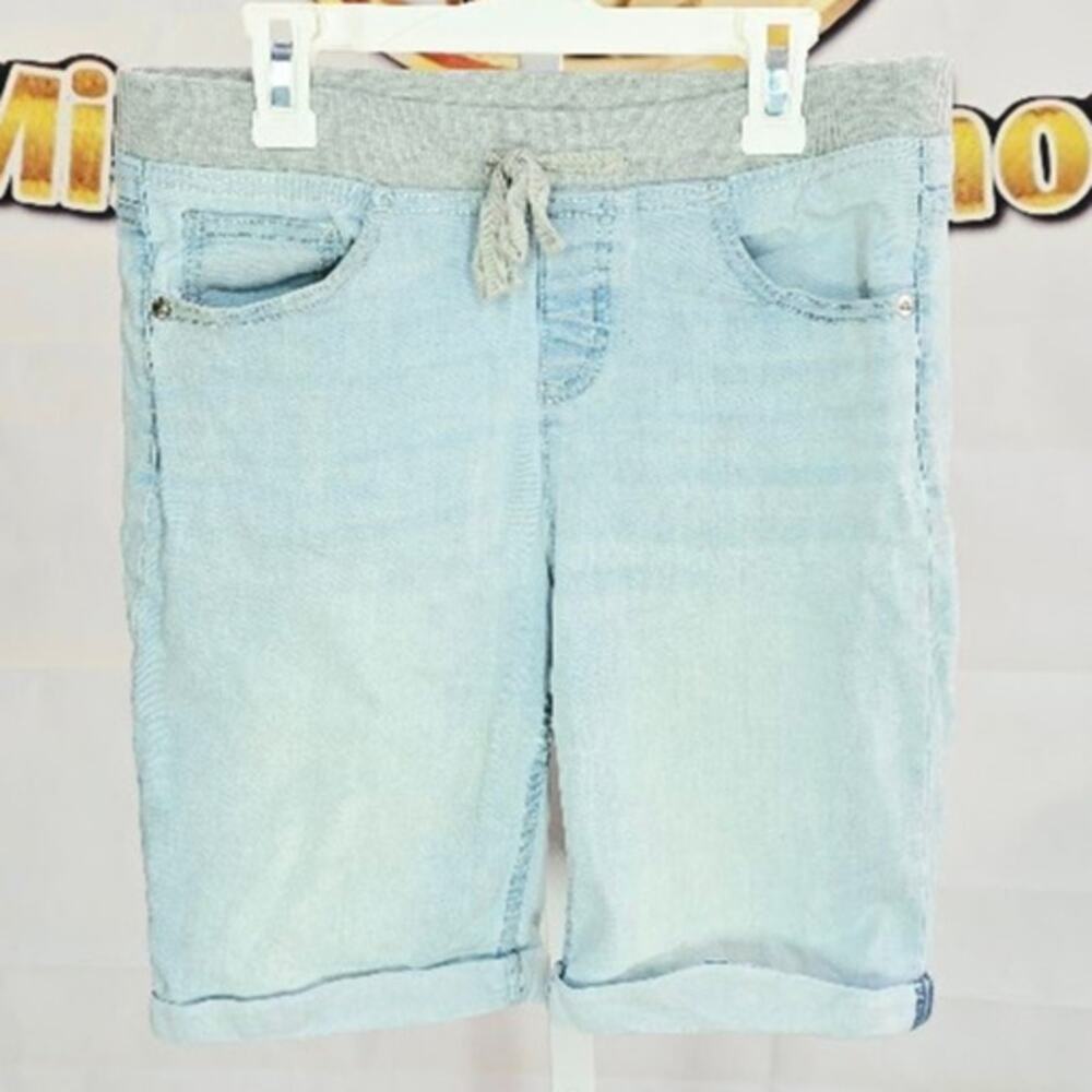 Justice Girls Light Blue Stretch Denim Shorts with Drawstring Waist Size 14Plus